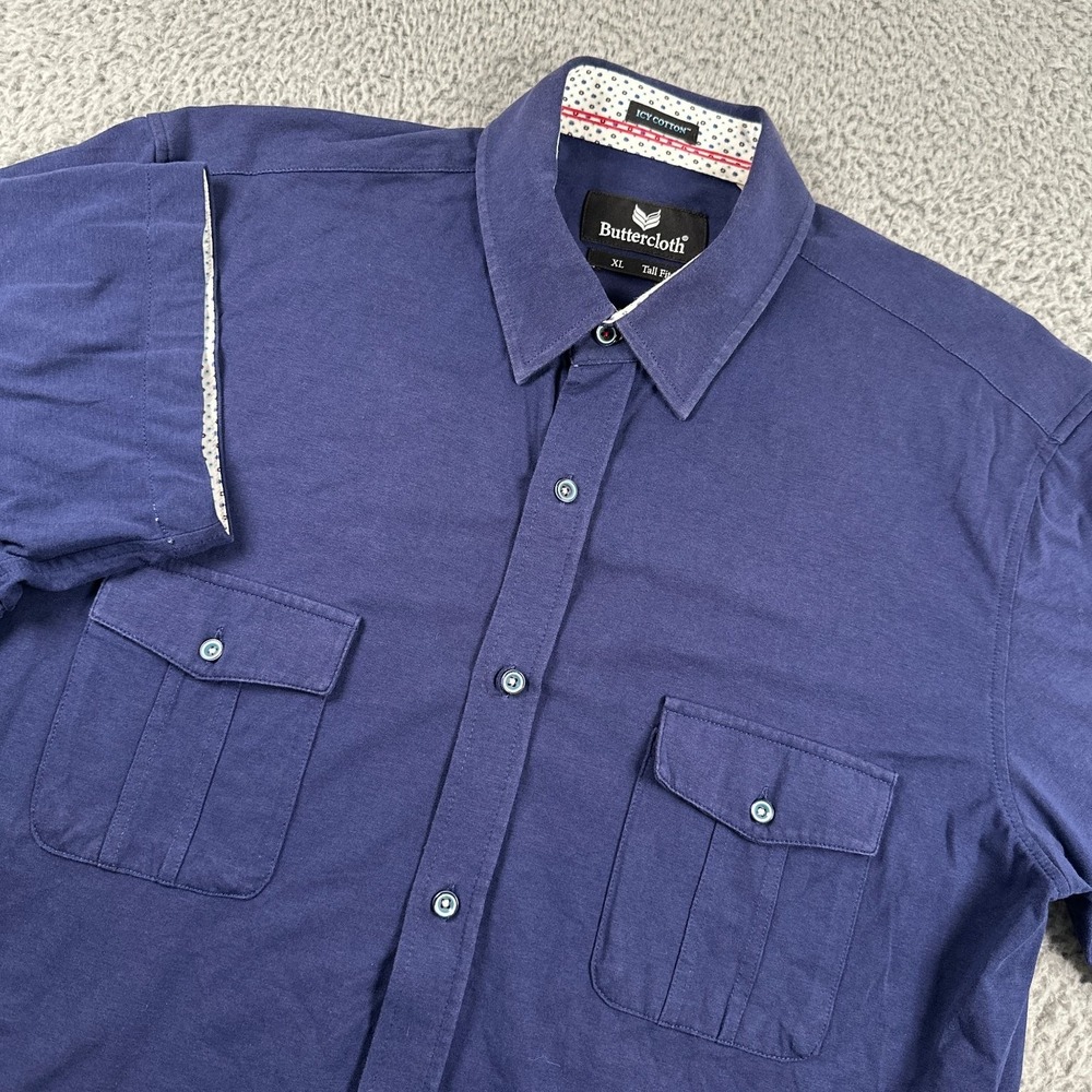 Buttercloth Men's Casual Button-Down Shirt XL Tall Fit Navy‎ Icy Cotton